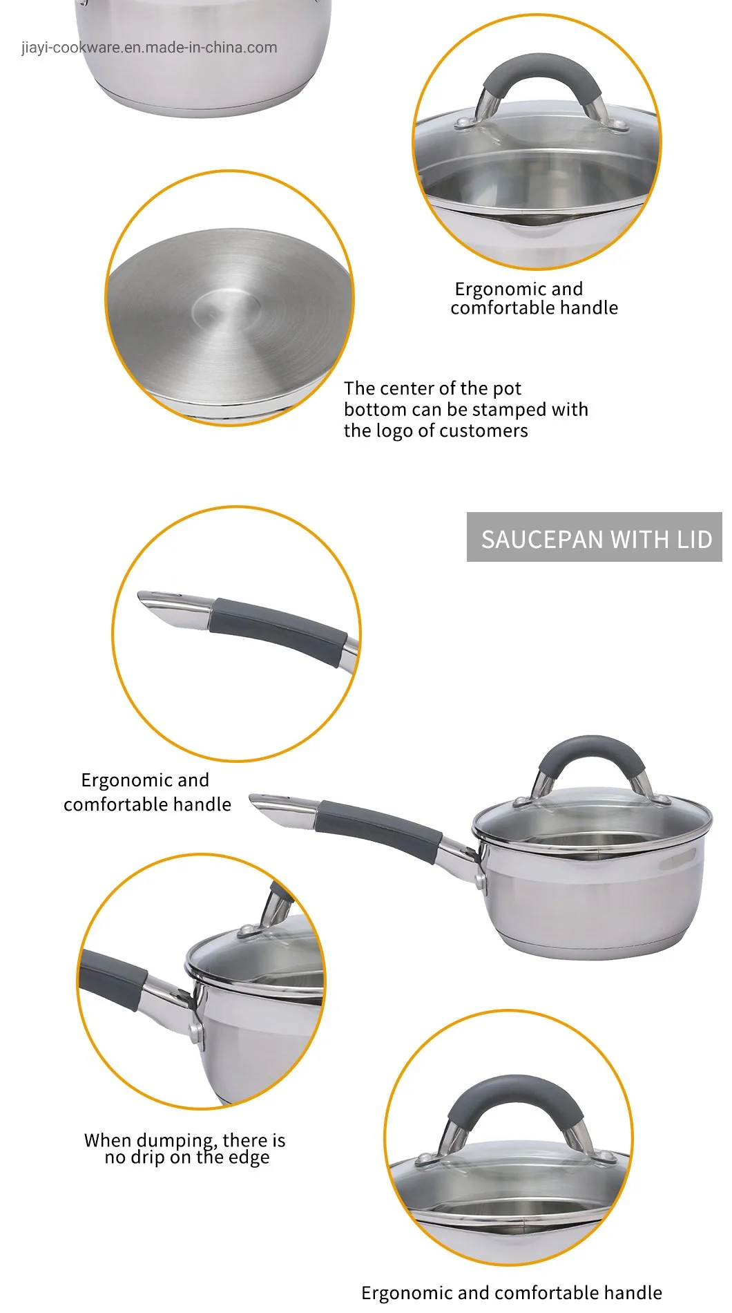 Tutup Kaca Datar Terlihat Panci Stainless Steel SUS304 Set Peralatan Masak Makanan Casserole Camping Pot Peralatan Masak