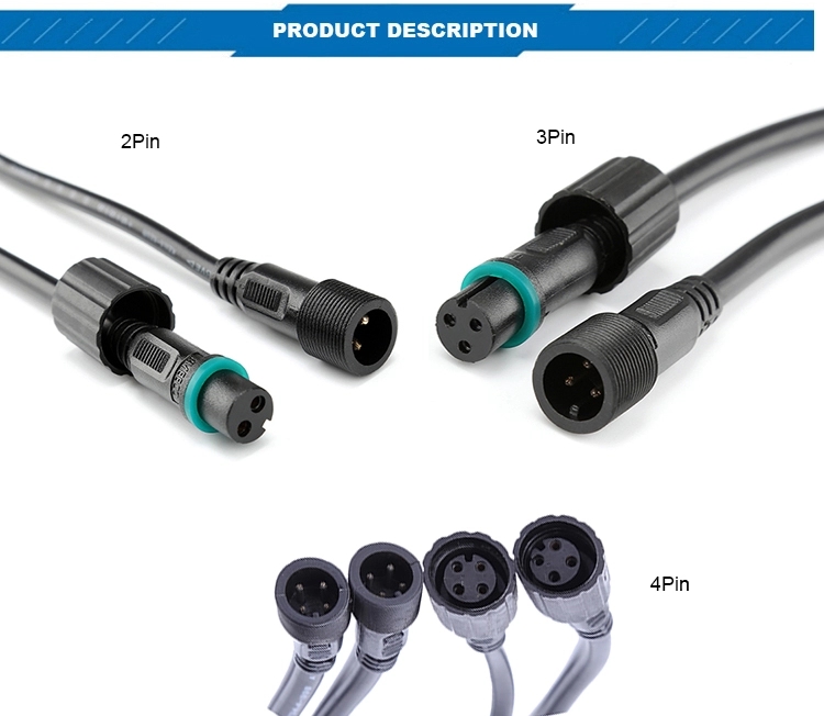 IP68 3 pin waterproof M15 low voltage power cable connector