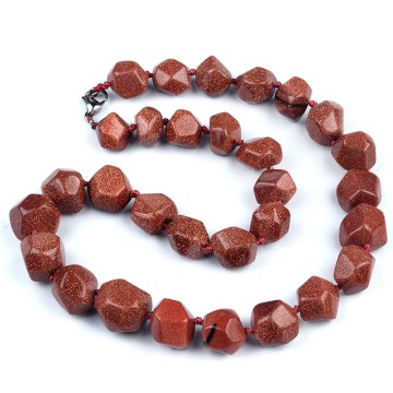Red Goldstone Irregular Faceted Tumbled Stone Beads Knotted Stone Necklacer
