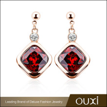 Wedding Jewelry Women earrings 18k gold plated earring square ruby stone red cz stud earring