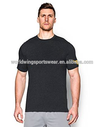 Mens plain black cotton spandex with emb logo on left sleeve muscle fit tee shirt