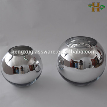 silver round ball shape glass vase,electroplated glass ball vase