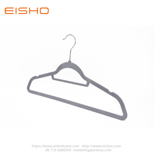 Grey Anti-slip Velvet Coat Hanger With Bar