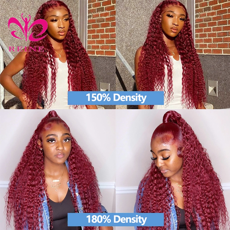 99J Colored Lace Front Human Hair Wigs Deep Wave Burgundy 13x4 HD Transparent Lace Frontal Wig Glueless Wine Red Wig For Women