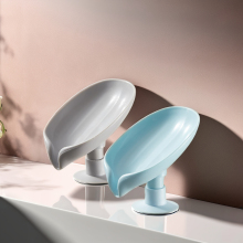 Modern Plastic Leaf-Shaped Soap Box with Suction Cup for Bathroom Drains