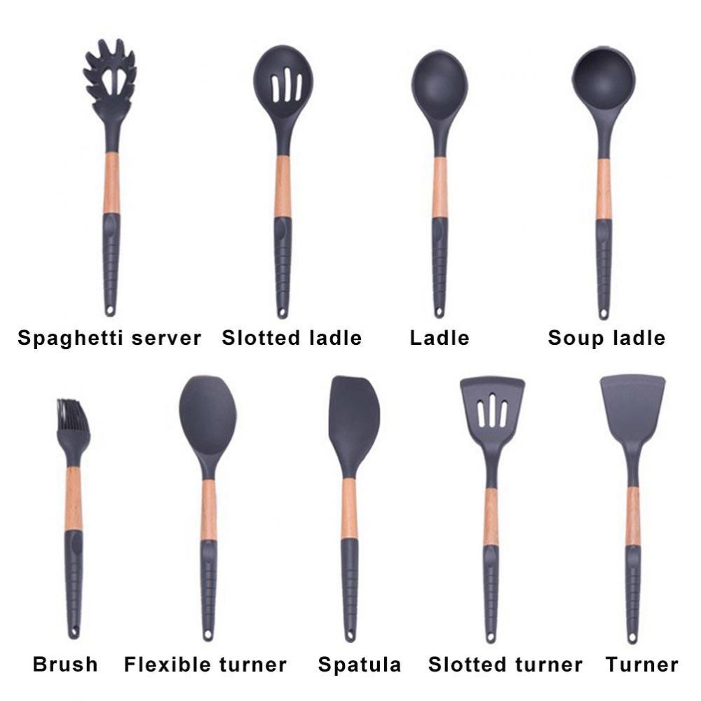 beech wood kicten silicone utensils