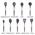 9pcs ustensiles de cuisine en silicone de bois de hêtre