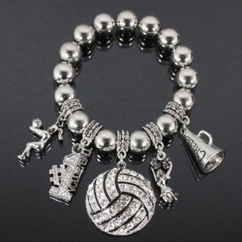 Volleyball Ball & Shoe Charm Stretch Bracelet