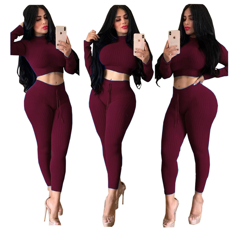 C6258 Womens regular pants two piece outfits pullover sexy sets woman clothes