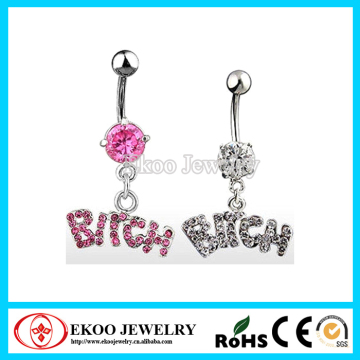 316L Surgical Steel Bitch Crystal Hanging Navel Belly Ring