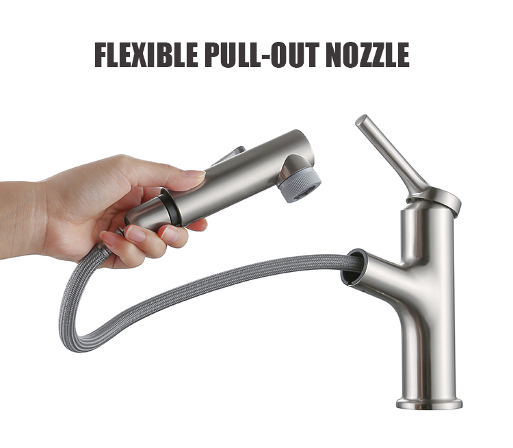 Brushed Brass New Style Flexible Rotating Nozzle Pull Out basin Faucet Water Mixer Tap with Extension Hose