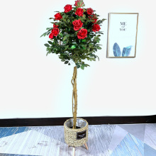 Hot Selling Artificial Rose Tree with Green Plastic Leaves and Red Flowers