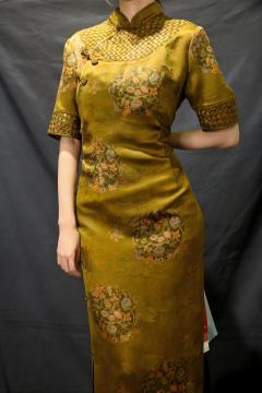 Heritage Silk Floral Horse Yellow Qipao