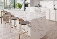 Vanity Top Island White Waterfall Edge Quartz Countertops