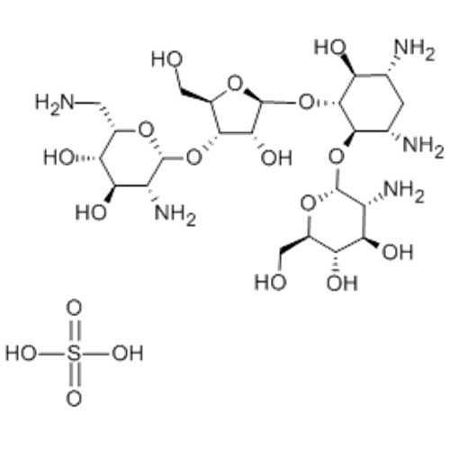 D-Streptamine, O-2-amino-2-désoxy-alpha-D-glucopyranosyl- (1-4) -O- (O-2,6-diamino-2,6-didésoxy-bêta-L-idopyranosyl- ( 1-3) -beta-D-ribofuranosyl- (1-5)) - 2-désoxy-, sulfate (sel) CAS 1263-89-4