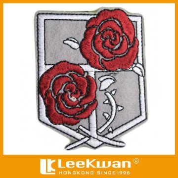 custom embroidery iron on labels, embroidery rose labels, embroidered rose patch