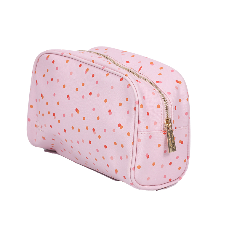 Metal zipper makeup bag Cross print PU twill makeup bag