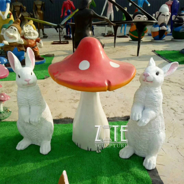 Garden park decoration fiberglass mushroom sculpture resin rabbit statues