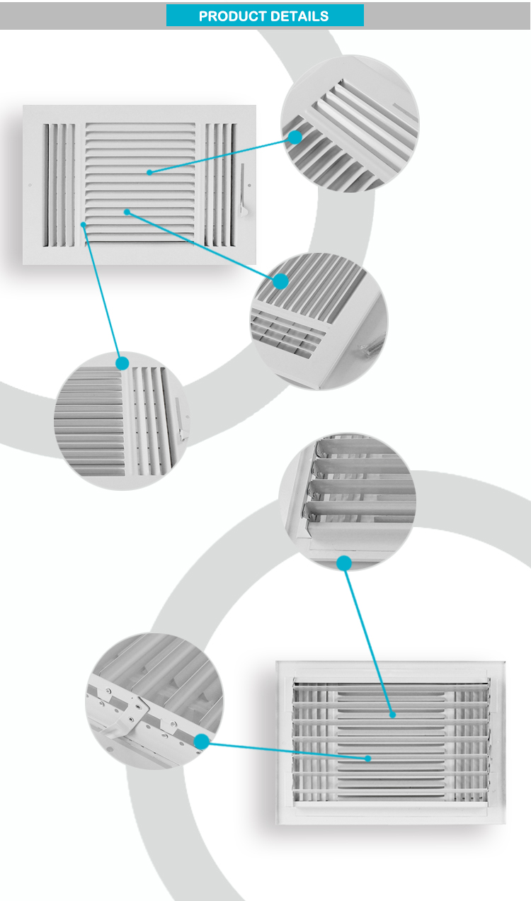 HVAC stålvärme väggluftregister med spjäll