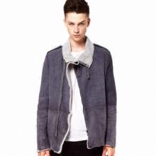 Shearling sheep leather coat with buckle on collar