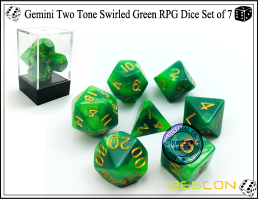 Juego Gemini de dos tonos rodado verde RPG de 7-1 Gemini Two Tone Swirled Green RPG Dice Set of 7-1