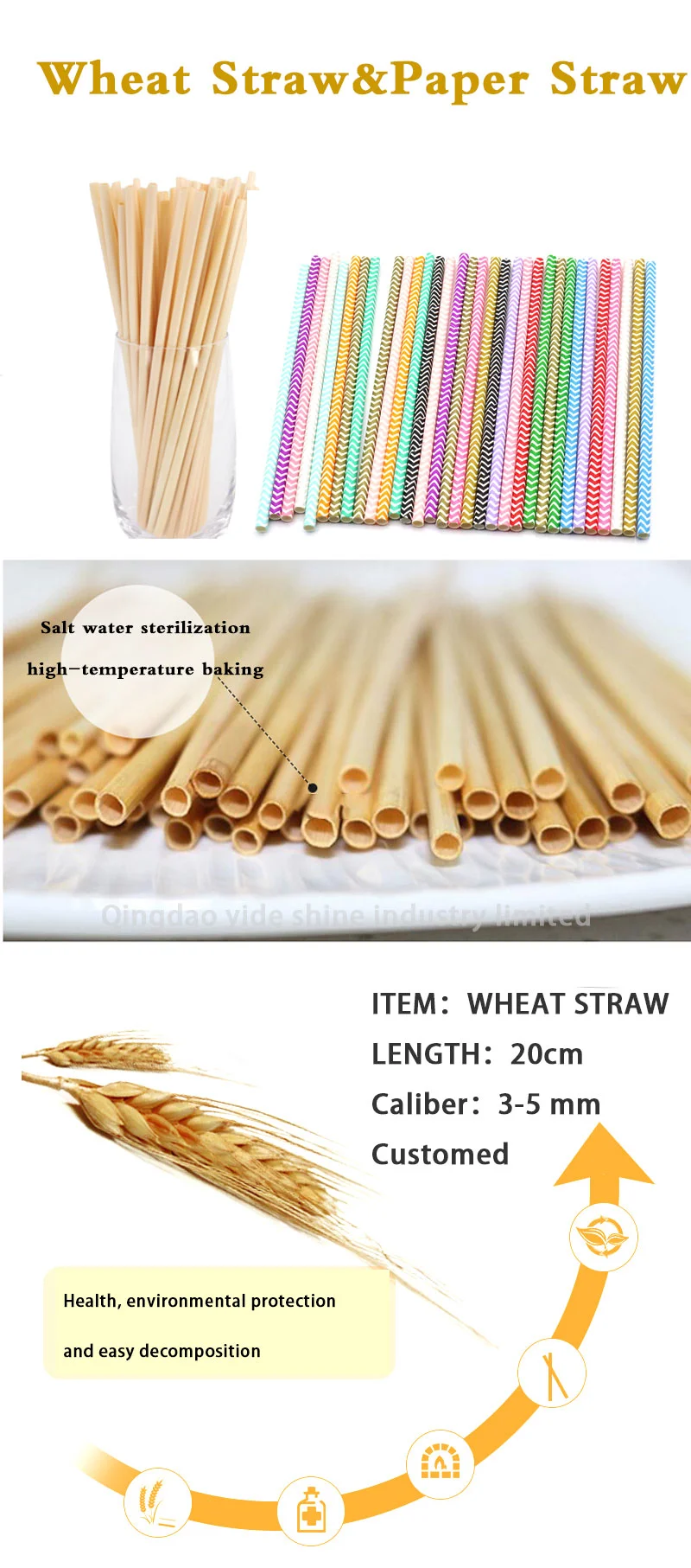 100% Natural Wheat Material Straw Eco-Friendly Paper Straws for Drinking