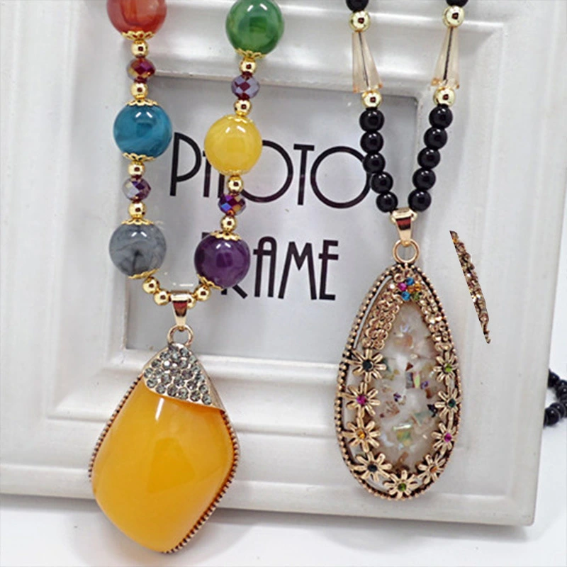 National Style Imitation Beeswax Long Pendant Drop Water Necklace