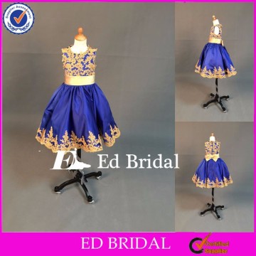 NN06 beautiful Gold Appliqued Royal Blue Little Queen Real Sample Flower Girl Dress