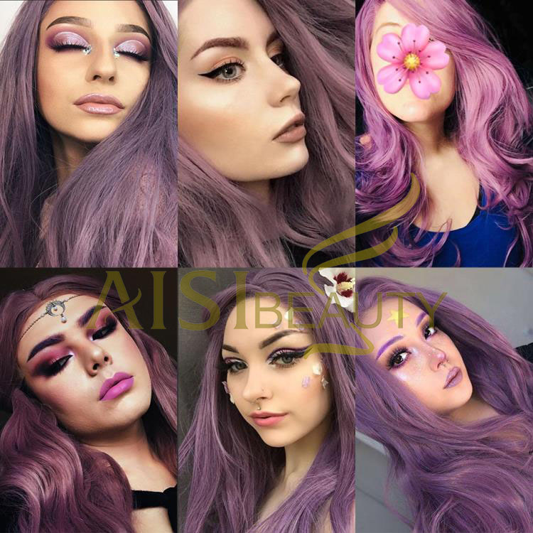 Aisi Beauty Wholesale Cheap Vendor Purple Curly Wave Wig Long Wavy Lace Frontal Synthetic Hair For Black Women Lace Front Wig