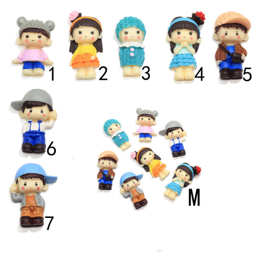 Assorted of Kawaii Cartoon Boy Girl Resin Cabchon Flat Back Figure Ornament For Key Chain Making Children Girls Jewelry Accessor