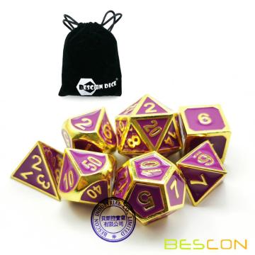 Bescon Deluxe Golden and Purple Enamel Solid Metal Polyhedral Role Playing RPG Game Dice Set of 7 for Dungeons & Dragons