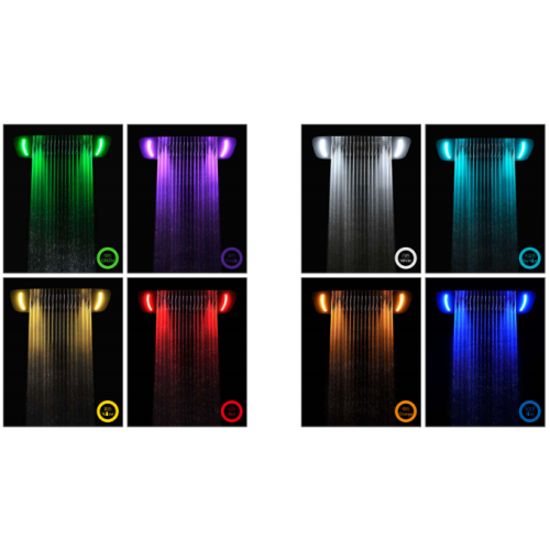 Multifunktionelt loftsmonteret brusehoved med LED / regn + vandfald + vandsøjlefunktion