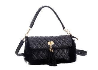 Fur - Trimmed Quilted Black Leather Shoulder Bags For Women