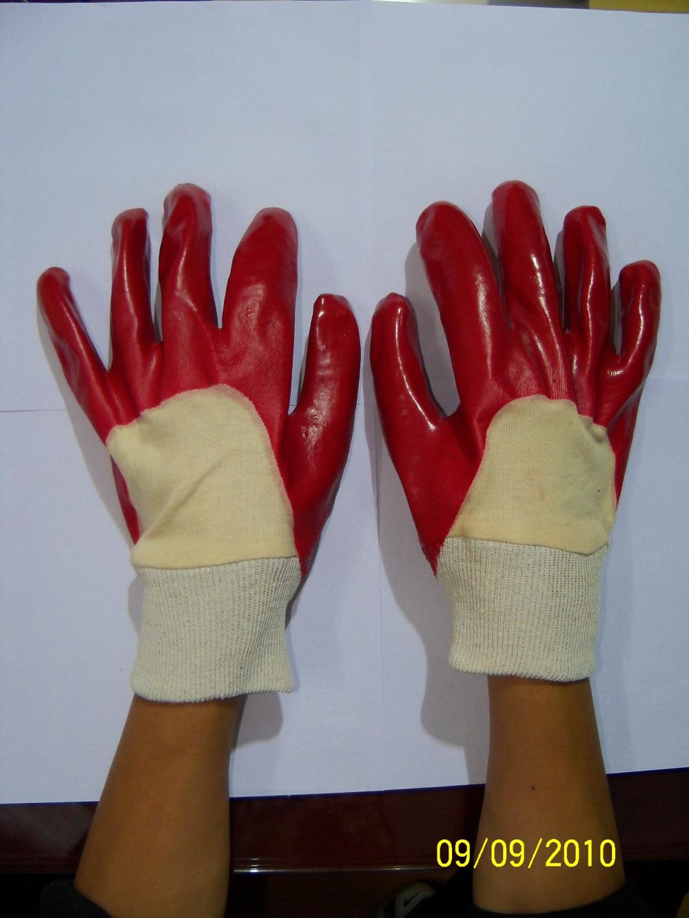 Red pvc coated gloves open back K/W