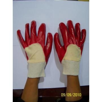 Red PVC dipped gloves open back knit wrist