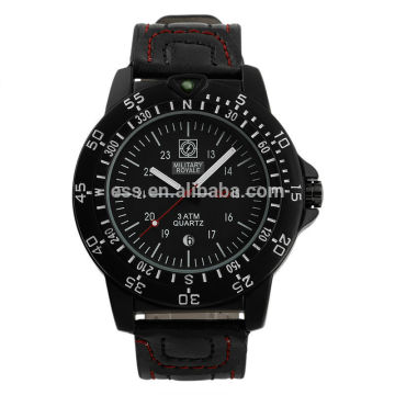 MR079 High Quality Gents Watches Men's Black Leather Strap Watch Military
