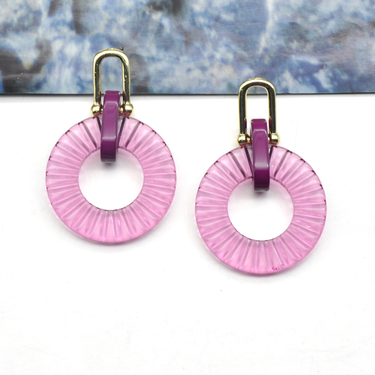 Custom purple color acrylic round shape laser cut earrings