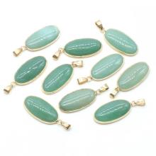 Colgante de aventurina verde oval para hacer collar de joyería 15x30 mm