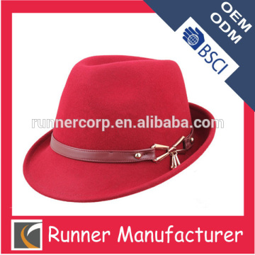 With Leather Belt Fashion Red Wool Felt Fedora