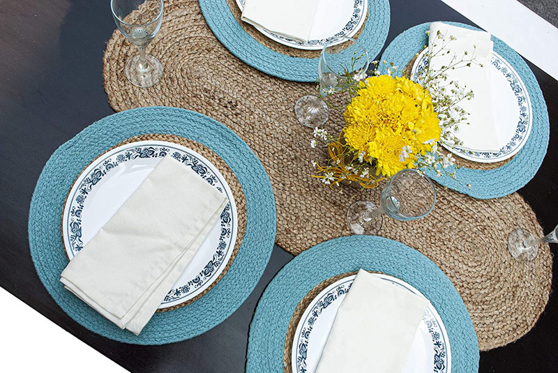 Factory Modern Jute & Cotton Washable Braided Placemats For Dining Table Heat Resistant Tablemats