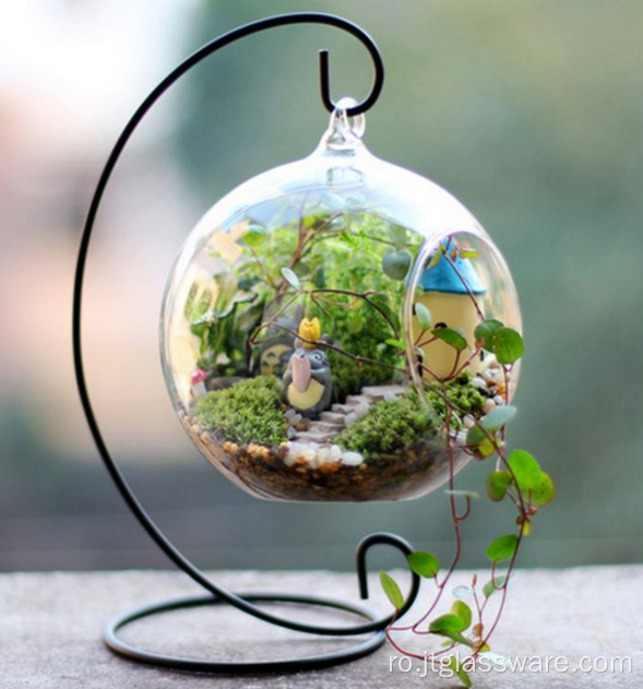 Terrarium pentru plante/Suport pentru lumânări agățat, cu bază rotundă