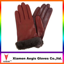 Leather gloves in europe, fashion women rabbit fur lined LEATHER GLOVES