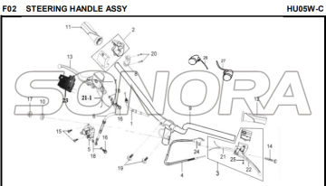 F02 STEERING HANDLE ASSY for HU05W-C MIO 50 Spare Part Top Quality