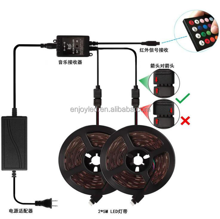 5050RGB music rhythm 20/44 keys led strip light sound control atmosphere lamp 5 /10 meter strip set