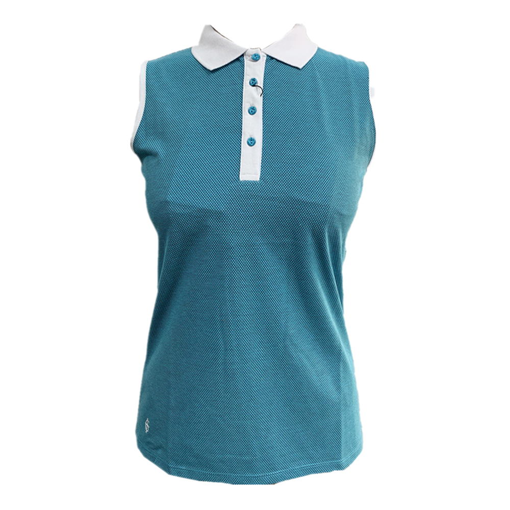 Ladies Knit Textured Fabric Sleeveless Polo