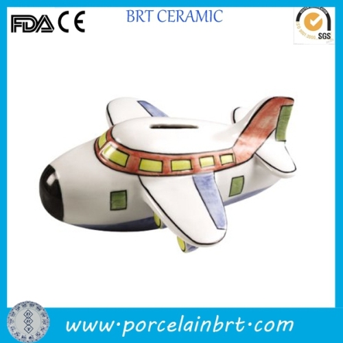 Hot sale small decorate money bank ceramic Airplane Shaped Product