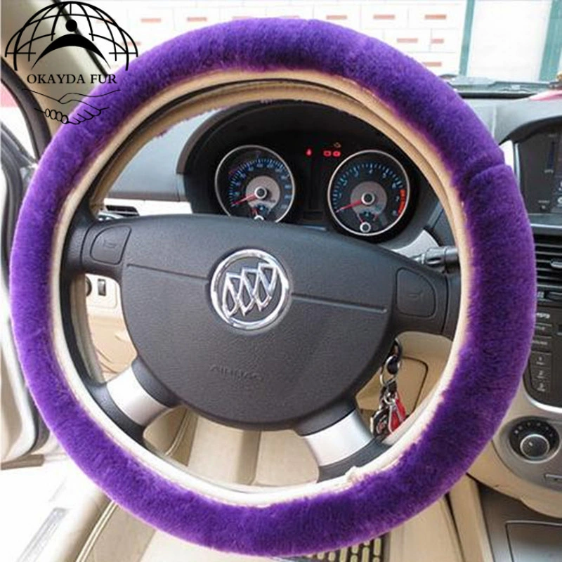 Black Color Rubber Lining Sheepskin Car Steering Wheel Cover