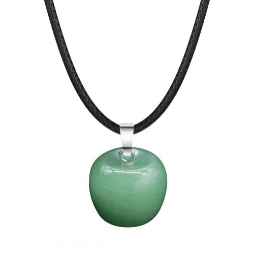 3D Aventurine Apple Pendant Necklace for Women Girls