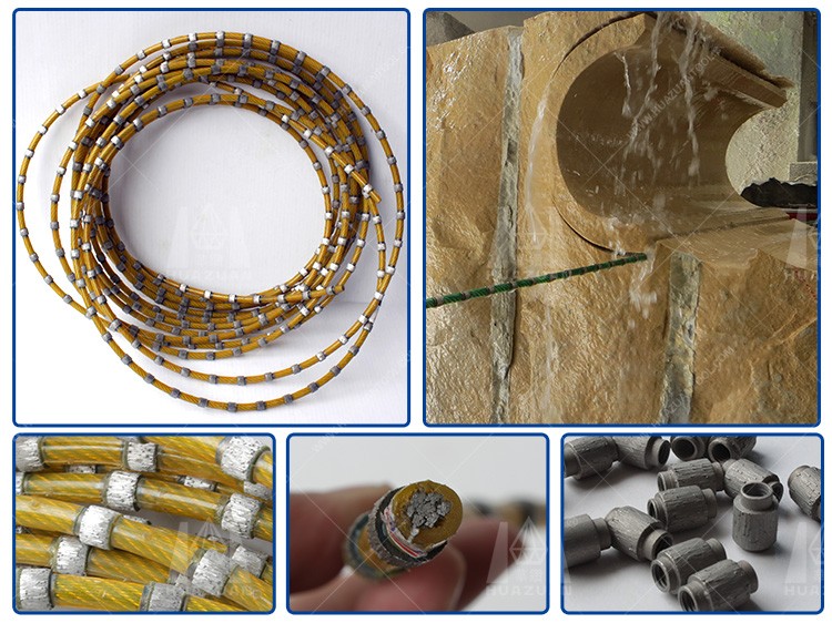 Diamond vaccum brazed beads spring connection saw wire for marble quarry