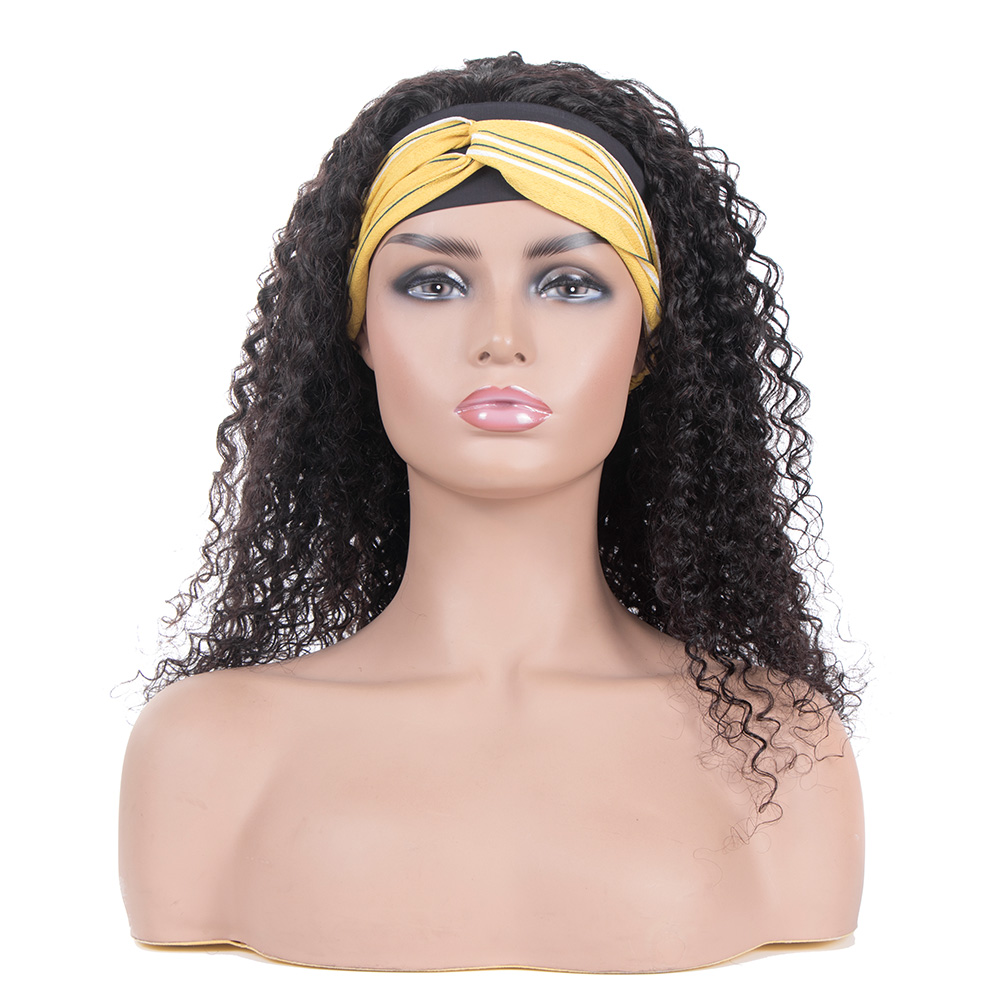 Huashuo Full Machine Made Jerry Curky Headband Human Hair Wig For Black  Women